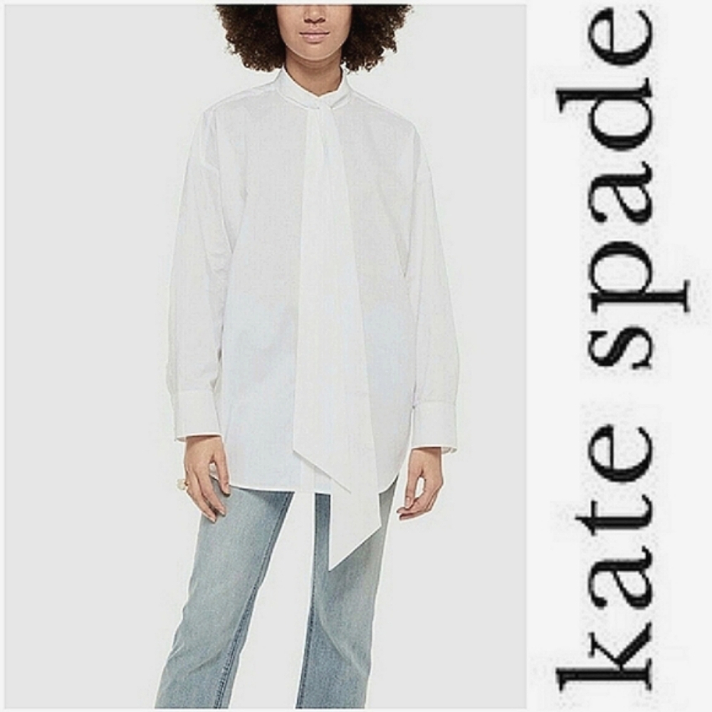 Kate Spade New York Poplin Tie Neck Shirt - Picture 1 of 7